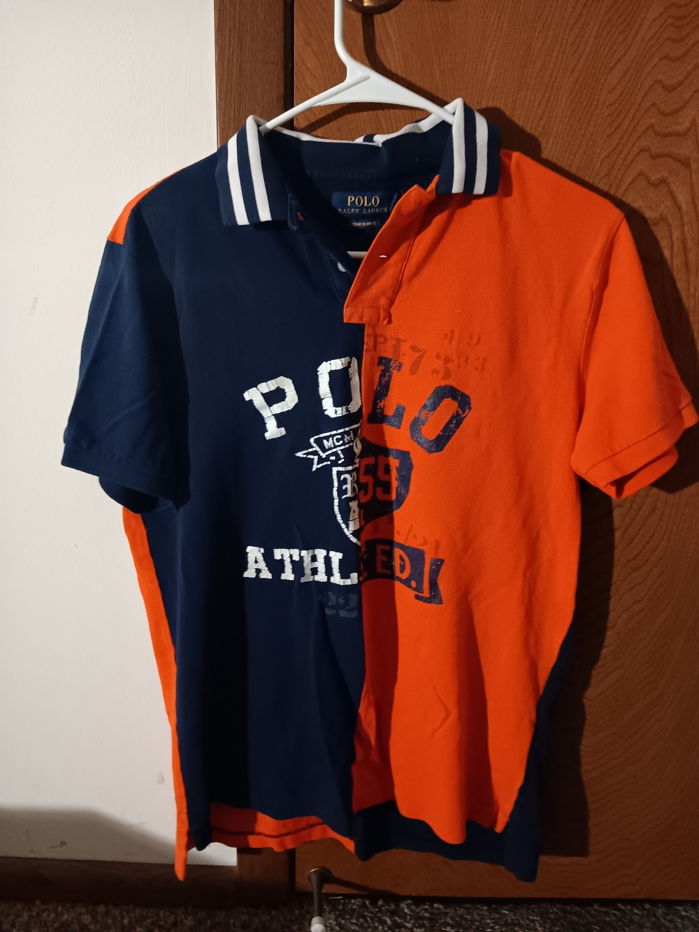 Polo by Ralph Lauren Navy and Orange Split-Panel Athletic Polo
